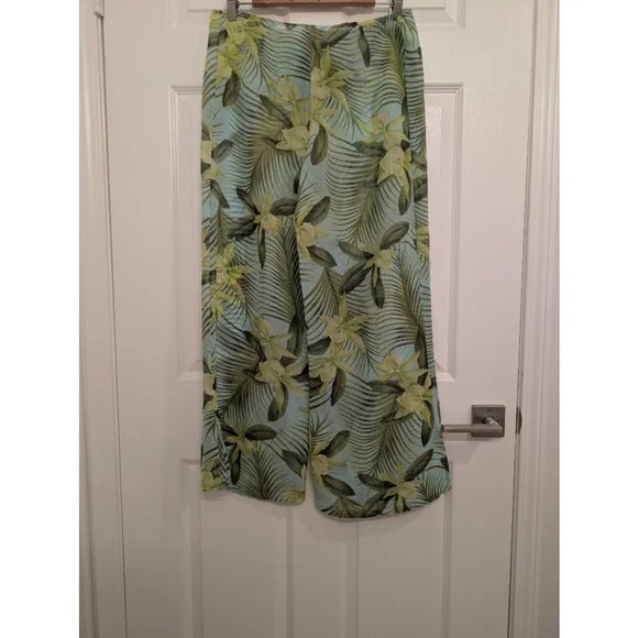 Women's Tommy Bahama Green Blue Floral Tropical Wide Leg Pants Swim Cover Up L - Picture 5 of 7